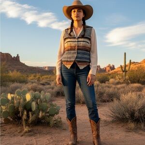 Hunt Club VTG 90s Southwestern Striped Wool Blend Button Vest Western Boho Sz L